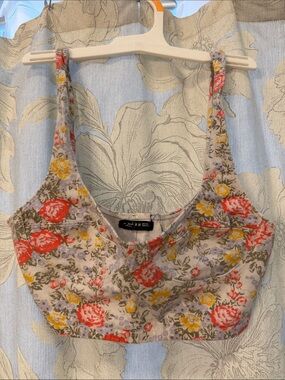 Out from under Lavender Floral Crop Top bra top with pink & Yellow Blooms